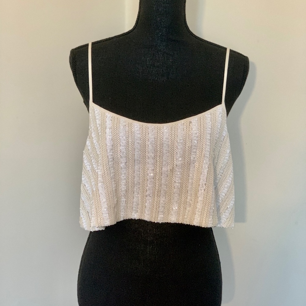 Bebe beaded flounce crop top